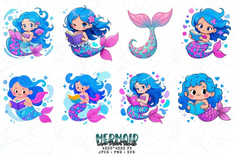 Colourful Vintage Mermaid t-shirt design download instantly Retro Vintage T-shirt
