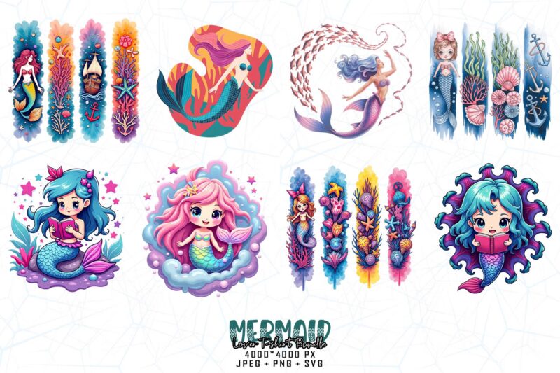 20 Trendy Retro Mermaid t-shirt design – download instantly Retro Vintage Tee