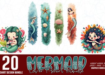 Colourful vintage mermaid t-shirt design download instantly retro vintage t-shirt illustration