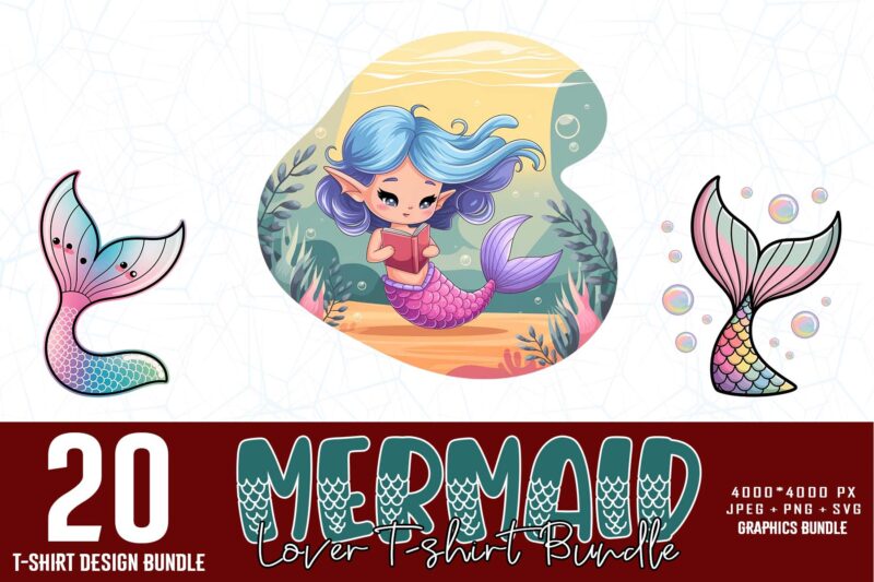 Vintage Mermaid Lover t-shirt design – download instantly Retro Vintage Illustration