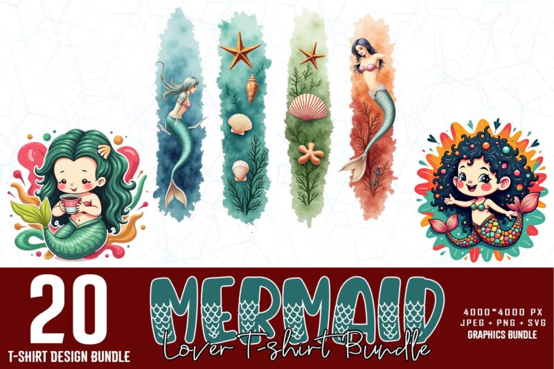 Colourful Vintage Mermaid t-shirt design download instantly Retro Vintage T-shirt Illustration