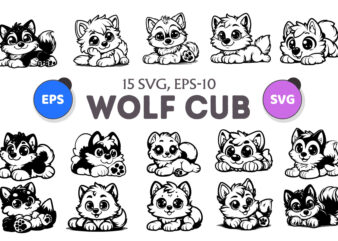 Cute lying wolf cub. svg.