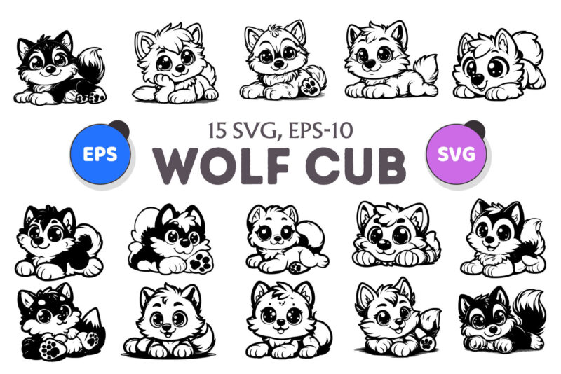 Cute lying wolf cub. SVG.