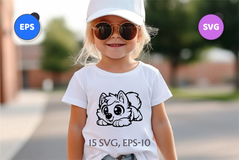Cute lying wolf cub. SVG.