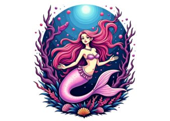 Trendy Retro Mermaid t-shirt design – download instantly Retro Vintage Tee