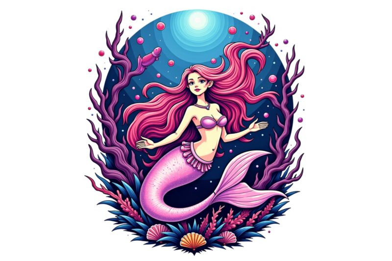 Trendy Retro Mermaid t-shirt design – download instantly Retro Vintage Tee