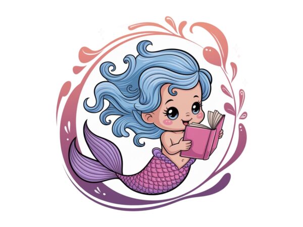 Cute mermaid illustration t-shirt design – download instantly Cute mermaid illustration t-shirt design – download instantly