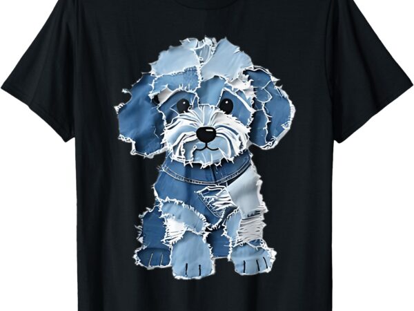 Denim patch animal dog print retro funny dog lovers t-shirt