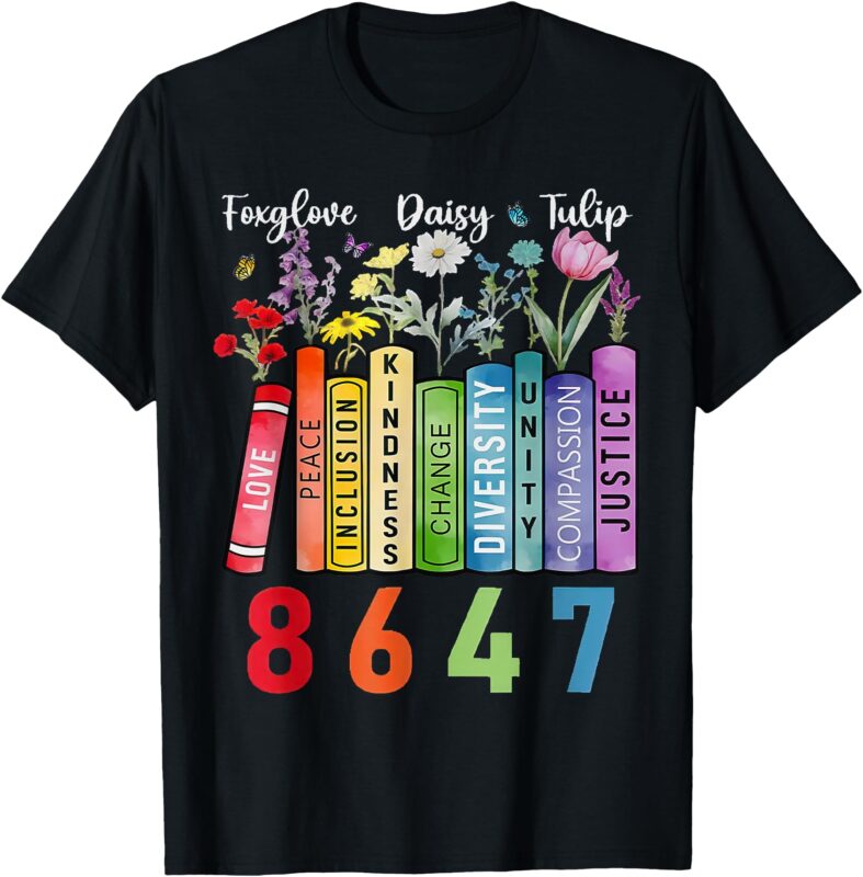 Floral Foxglove Daisy Tulip 8647 Books Lover Blooming Flower T-Shirt