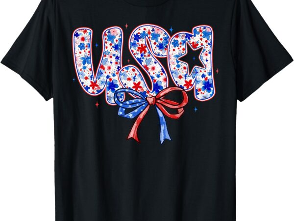 Floral usa patriotic american flag 4th of july women girls t-shirt