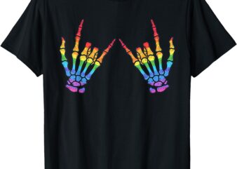 Funny Skeleton Rock Hand LGBTQ Rainbow Flag Gay Pride Ally T-Shirt