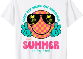 Groovy Happy Face Summer Vibes Got My Mind On Summer Teacher T-Shirt
