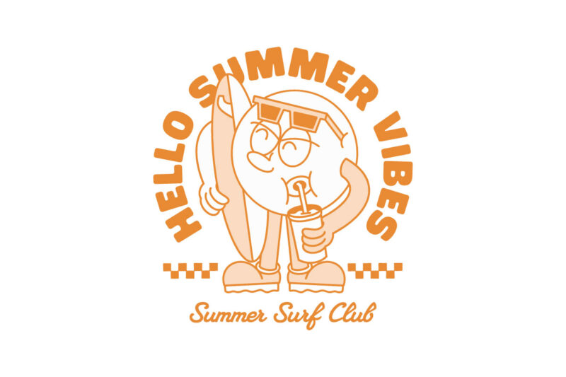 Summer Surfing Retro Cartoon Bundle T-shirt Designs Bundle