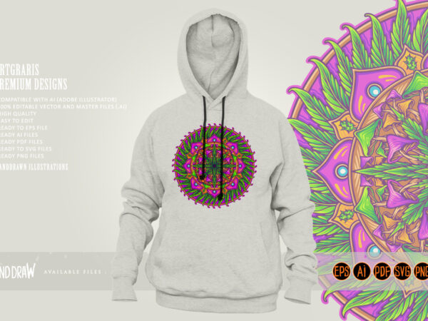 Intricate mandala featuring cannabis leaves and geometric shapes t shirt design for sale Intricate mandala featuring cannabis leaves and geometric shapes t shirt design for sale