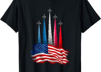 Independence Day American Flag Jet Planes Red White Blue T-Shirt