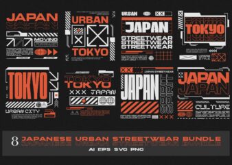 Japanese urban streetwear t-shirt designs bundle