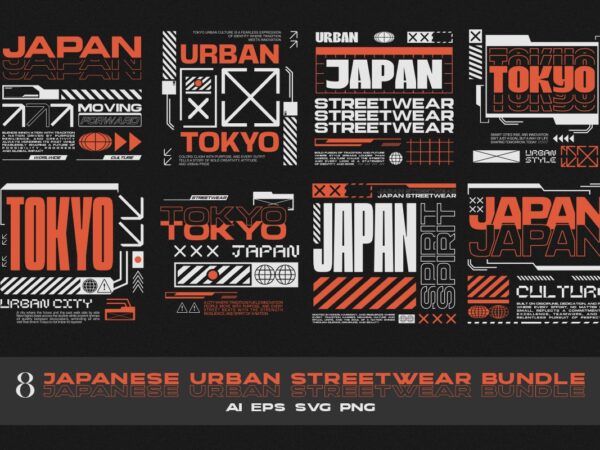 Japanese urban streetwear t-shirt designs bundle