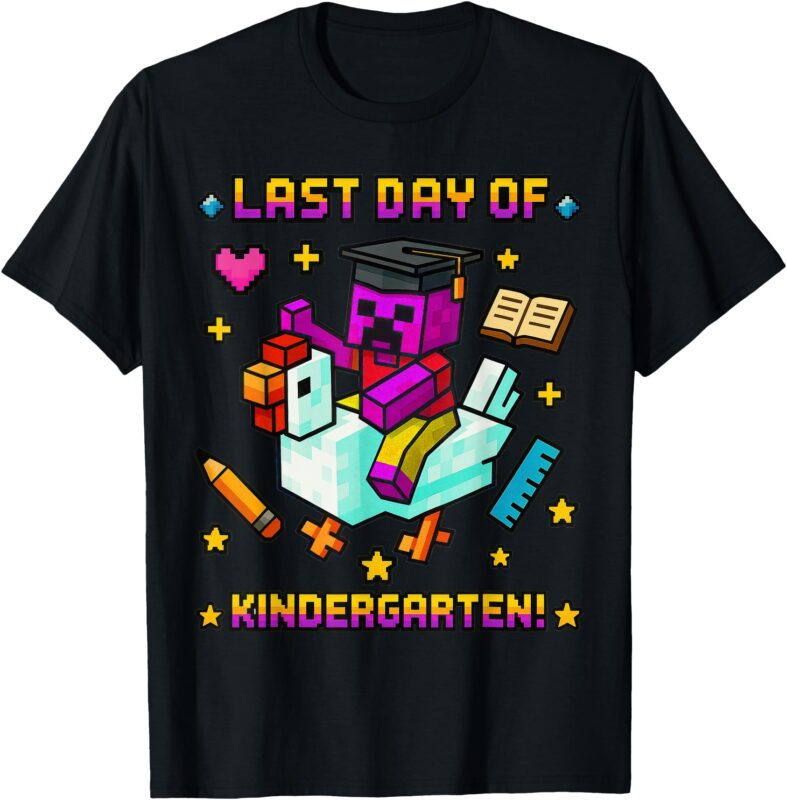 Last Day of Kindergarten Funny Chicken Pixel Art Kids Boys T-Shirt