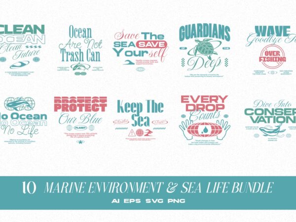 Marine environment and sea life t-shirt designs bundle