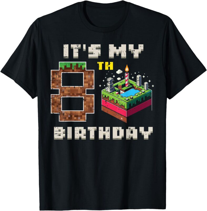 My 8th Birthday Pixel Game 8 Cake Video Gamer Boys Kid Youth T-Shirt