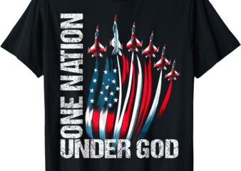 One Nation Under God 4th July American Flag Fighter Jets Boy T-Shirt