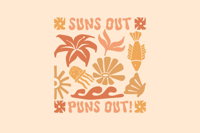 Retro Summer Flowers Beach T-shirt Designs Bundle