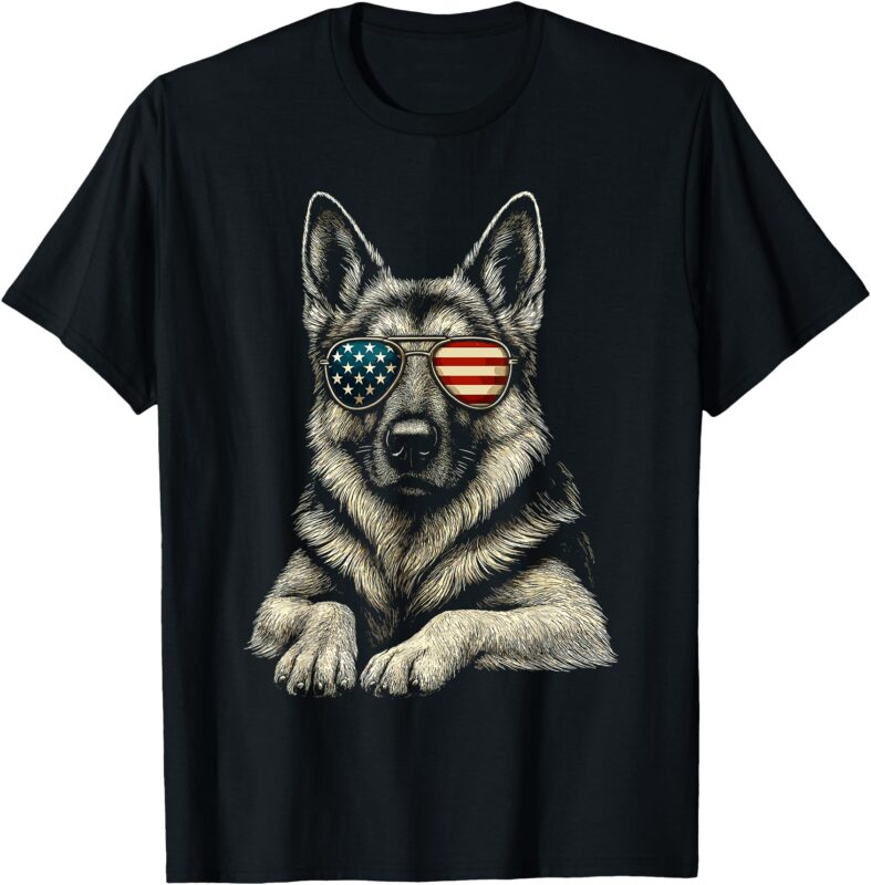 Patriotic German Shepherd Dog USA Flag Sunglasses T-Shirt