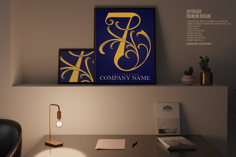 Elegant Floral Gold 7 Monogram Logo Design