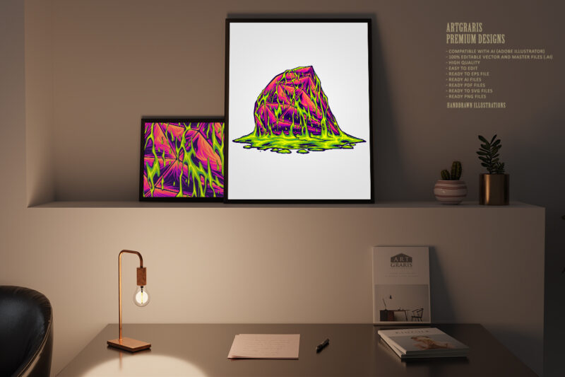 Neon Crystal Meltdown Vibrant Slime Rock Illustration