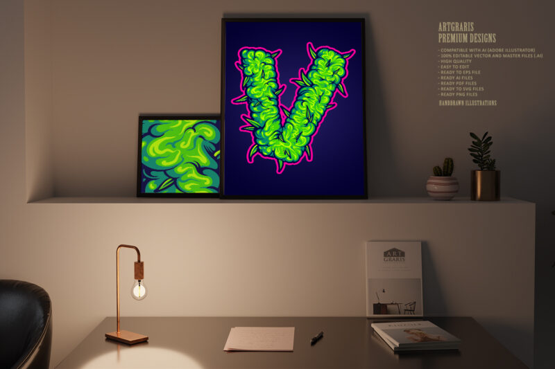 Weed Leaf Shaped V Monogram with Bud Textures