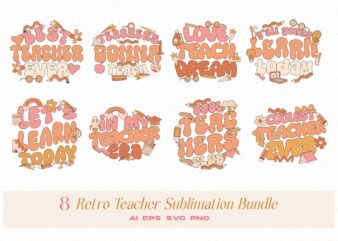 Retro teacher sublimation t-shirt designs bundle