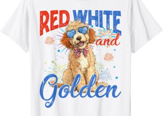 Red White And Golden Doodle 4th Of July Dog US Flag T-Shirt