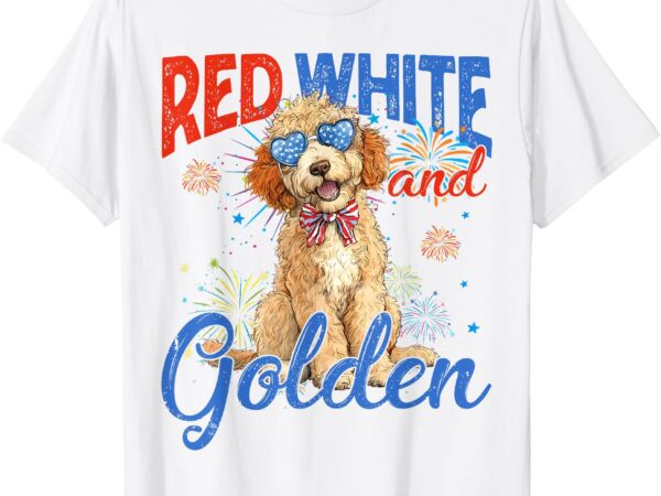 Red white and golden doodle 4th of july dog us flag t-shirt