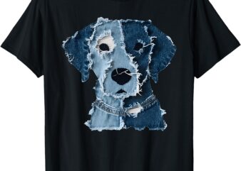 Retro Funny Denim Patch Animal Dog T-Shirt