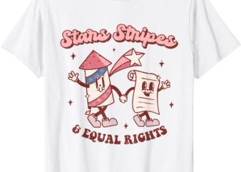 Retro Groovy Funny 4th Of July Stars Stripes & Equal Rights T-Shirt