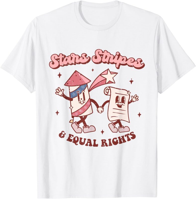Retro Groovy Funny 4th Of July Stars Stripes & Equal Rights T-Shirt