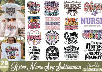 Retro Nurse Sublimation T-shirt Bundle Retro Nurse Sublimation Bundle