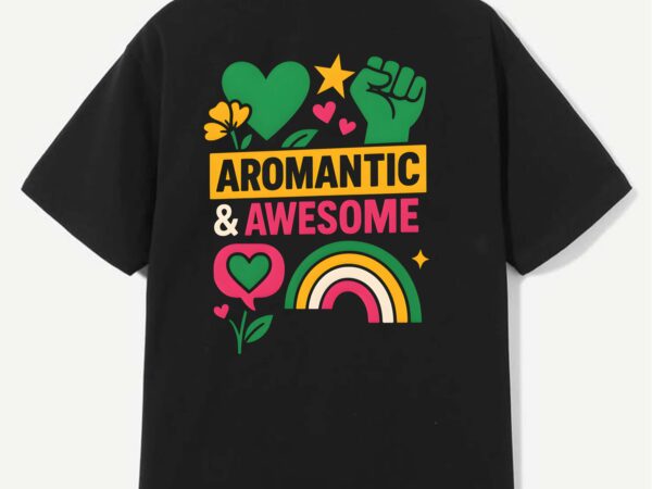 Aro pride aromantic & awesome green black t-shirt design