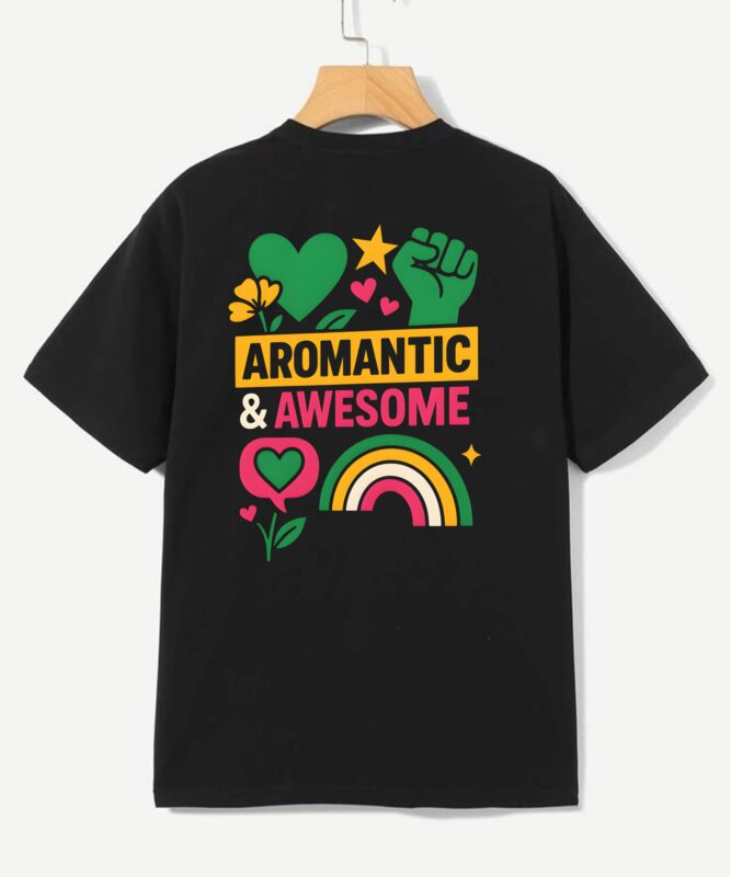Aro Pride Aromantic & Awesome Green Black T-Shirt design