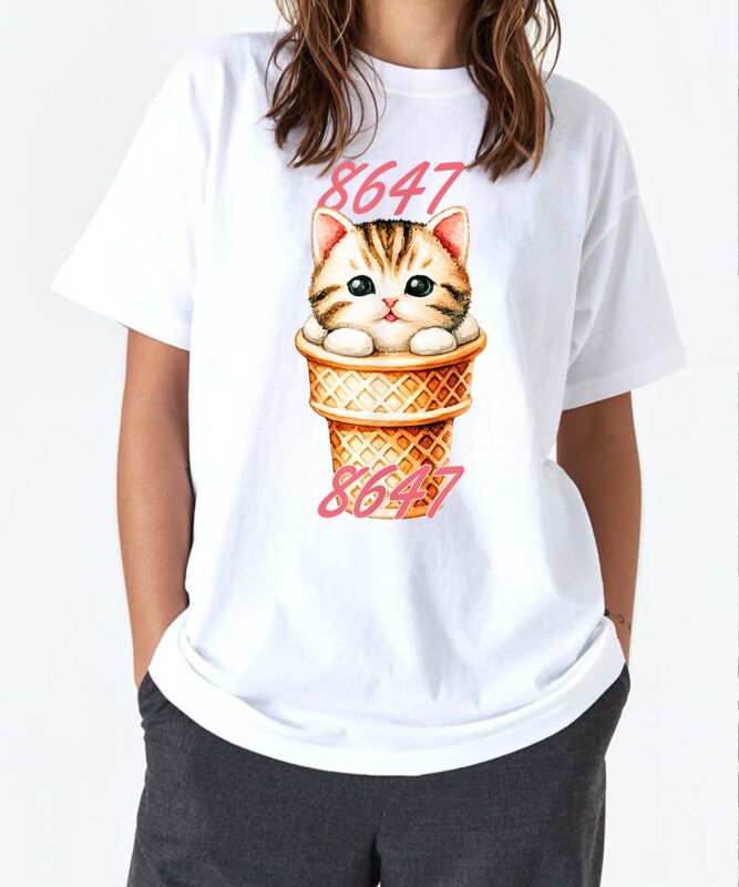 8647 Subtle Floral Retro 86 47 Cat Ice Cream 4th Of July T-Shirt design
