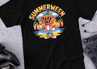 Summerween Spooky Halloween Summer Vibes Pumpkin Ice-cream V-Neck T-Shirt design