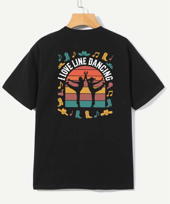 I Love Line Dancing Silhouette Retro Style T-Shirt design
