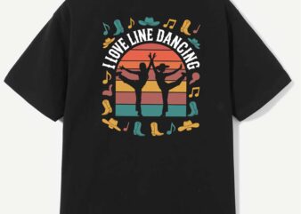 I love line dancing silhouette retro style t-shirt design
