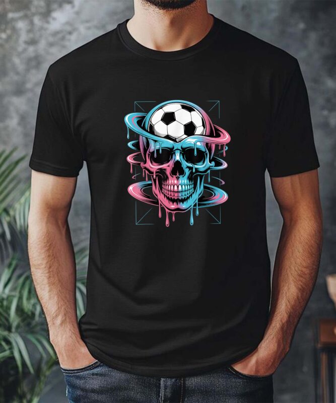 Skeleton Soccer Ice Cream Drip Men Women Game Soccer Drip T-Shirt design