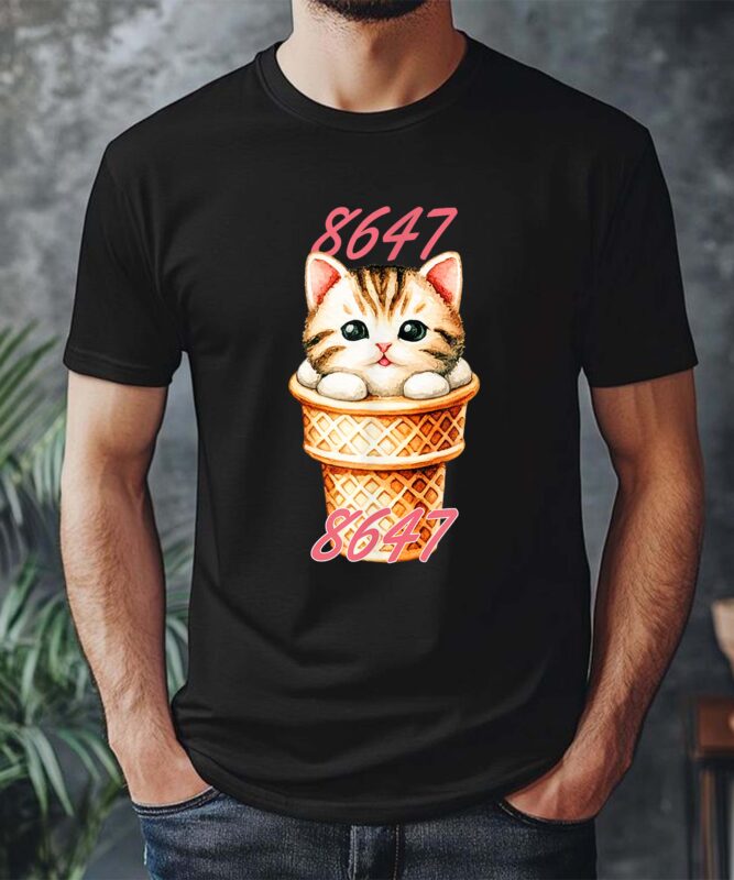 8647 Subtle Floral Retro 86 47 Cat Ice Cream 4th Of July T-Shirt design
