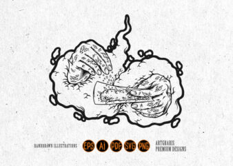 Outline of Hands Rolling Marijuana with Smoke Monochrome