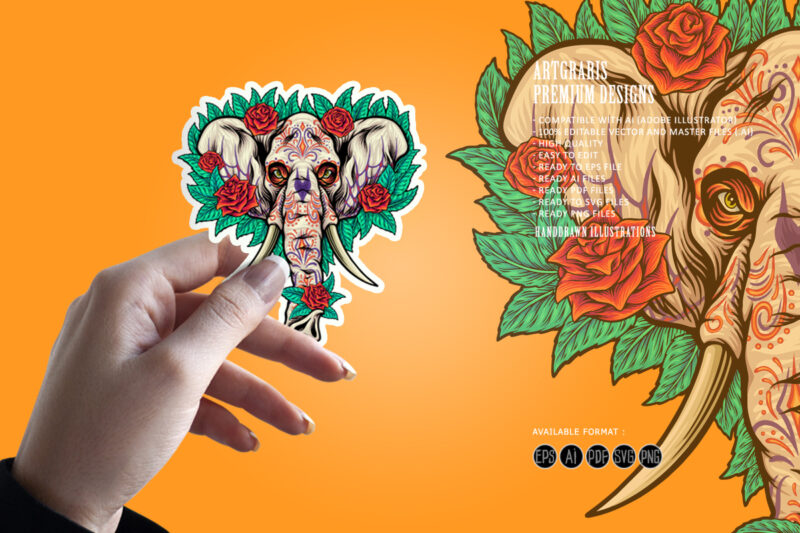 Floral Elephant Skull Dia De Los Muertos