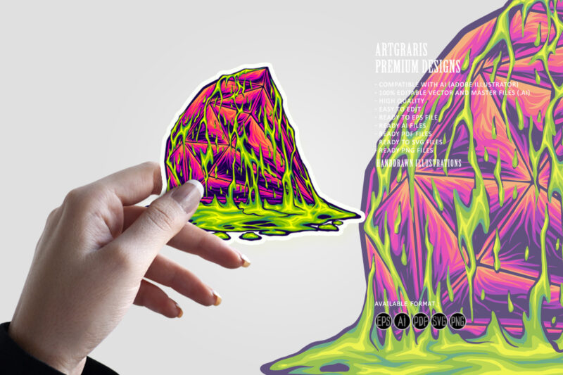 Neon Crystal Meltdown Vibrant Slime Rock Illustration