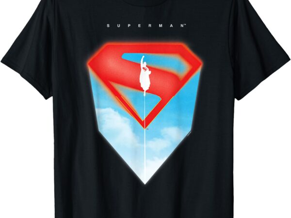 Superman (2025) flying silhouette red s-shield logo t-shirt