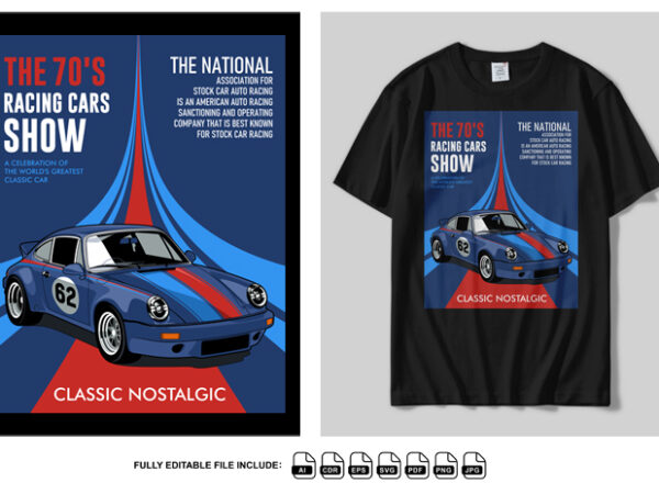 The 70s racing cars show t shirt designs for sale